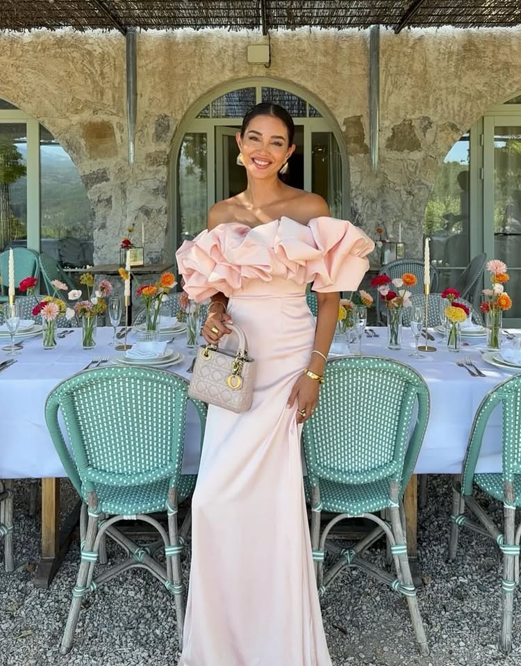 Pink Off the Sholder Sleeveless Mermaid Ruched Evening Dress Floor-Length