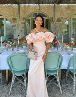 Pink Off the Sholder Sleeveless Mermaid Ruched Evening Dress Floor-Length