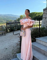 Pink Off the Sholder Sleeveless Mermaid Ruched Evening Dress Floor-Length