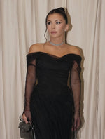 Balack Off the Shoulder Long Sleeve Mermaid Evening Dress Floor-Length