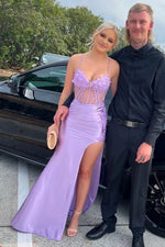 Lace And Satin Sheer Empire Mermaid Party Prom Dress