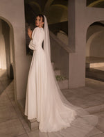 Elegant Simple V-Neck Long Sleeve A-Line Buttons Wedding Dress