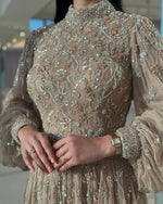 Exquisite High Neck Long Sleeve Beaded Sequins Sparkle A-Line Floor-Length Evening Dress