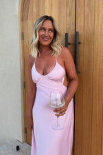 Light Pink V-Neck Spaghetti Strap Open Back  Prom Dress