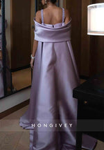 Sheath Satin Ankle-Length Off-Shoulder V-Neck Pleated Appliqued Evening Gowns