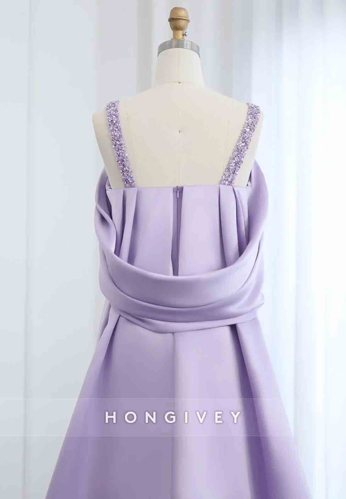 Sheath Satin Ankle-Length Off-Shoulder V-Neck Pleated Appliqued Evening Gowns