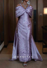 Sheath Satin Ankle-Length Off-Shoulder V-Neck Pleated Appliqued Evening Gowns