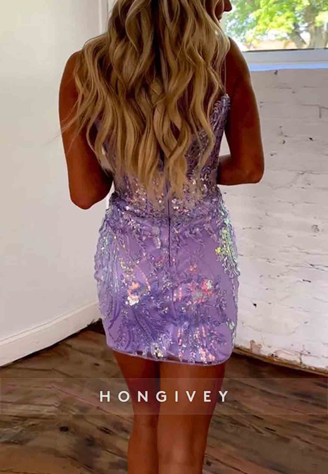 Sparkly Spaghetti Corset Straps Sleeveless Mini Homecoming Dresses