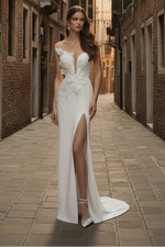 Special Butterfly Wedding Dress Sexy Applique Sheath Satin Bride Gown HONGIVEY