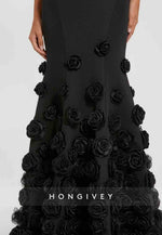 Halter Floor-Length Trumpet Evening Gowns Pleated Flowers Mother of the Bride Dress