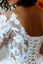 V-Neck Lace Long Sleeve Applique A-Line Floor-Length Wedding Dress