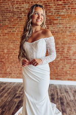 Mermaid Satin Lace Boho Wedding Dresses Long Sleeves Beach Wedding Gowns for Women