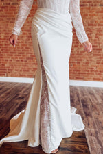 Mermaid Satin Lace Boho Wedding Dresses Long Sleeves Beach Wedding Gowns for Women