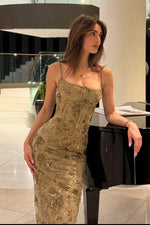 Luxurious Mermaid Spaghetti Straps Green Long Prom Dress with Lace Appliques