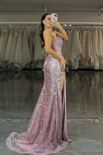 Luxurious Mermaid Strapless Lilac Sequins Corset Prom Dress with Beading