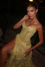 Fashionable Mermaid Sweetheart Yellow Corset Prom Dress with Lace Beading