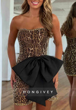 Luxurious Sheath Sweetheart Brown Leopard Print Short Homecoming Dress with Beading
