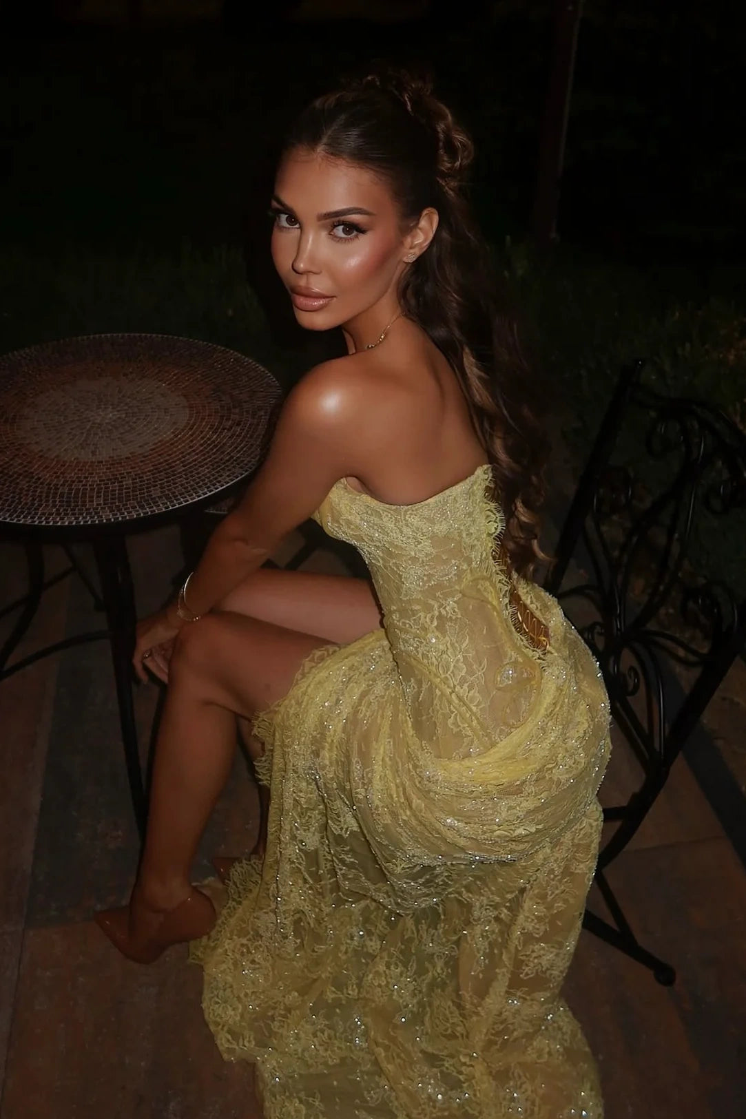 Fashionable Mermaid Sweetheart Yellow Corset Prom Dress with Lace Beading