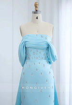 Floor-Length Trumpet Cap Sleeves Rhinestone Watteau Train Evening Gown