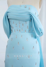 Floor-Length Trumpet Cap Sleeves Rhinestone Watteau Train Evening Gown