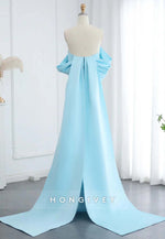 Floor-Length Trumpet Cap Sleeves Rhinestone Watteau Train Evening Gown