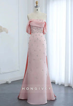 Floor-Length Trumpet Cap Sleeves Rhinestone Watteau Train Evening Gown