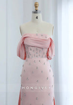 Floor-Length Trumpet Cap Sleeves Rhinestone Watteau Train Evening Gown