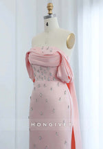 Floor-Length Trumpet Cap Sleeves Rhinestone Watteau Train Evening Gown