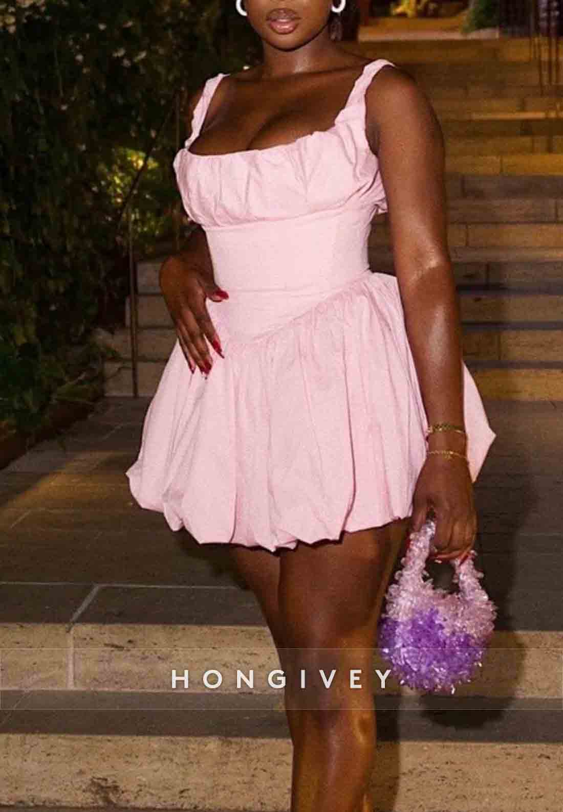 Regular Straps Square Neck Sleeveless Pleated A-Line Mini Homecoming Dress