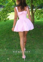 Regular Straps Square Neck Sleeveless Pleated A-Line Mini Homecoming Dress
