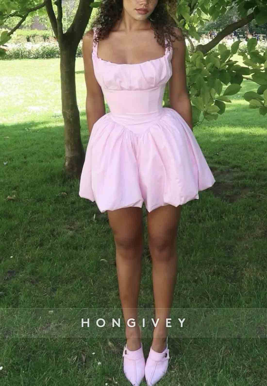 Regular Straps Square Neck Sleeveless Pleated A-Line Mini Homecoming Dress