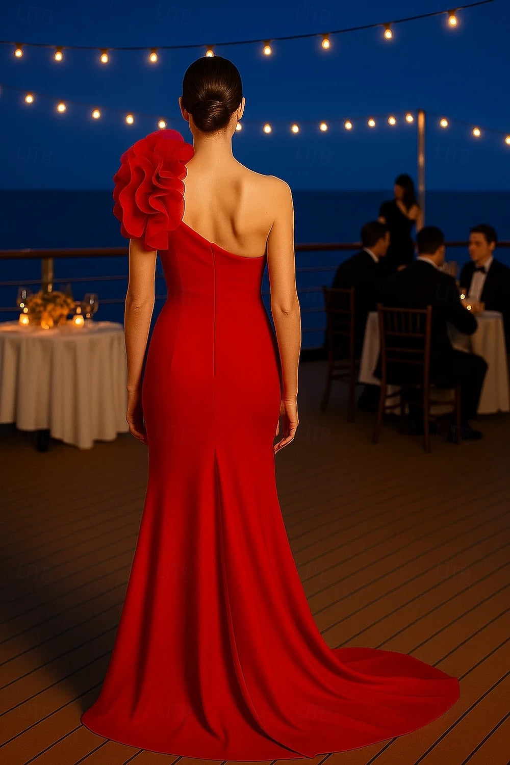 Formal One Shoulder Ruched Sleeveless Mermaid Evening Dress Floor-Length
