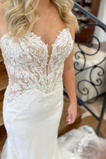 White Strapless Appliques Trumpet Long Bridal Gown