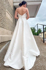 White V-Neck A-Line Long Wedding Dress with Appliques