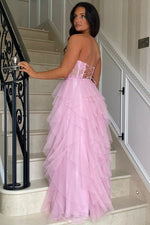 Strapless Ball-Gown Tulle Prom Dress with Side Slit and Appliqué Details