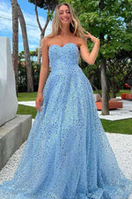 Glittering Strapless Sweetheart A-Line Long Sequin Prom Gown