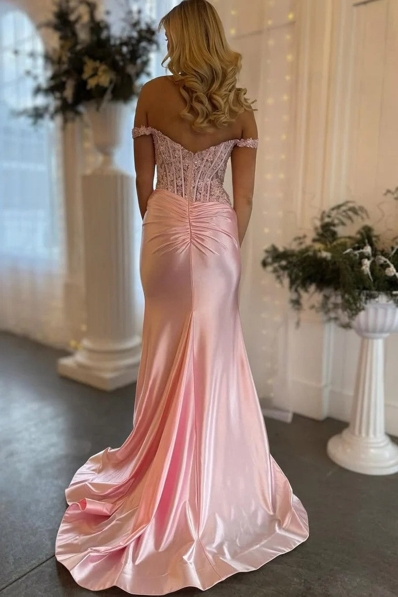 Elegant Off-Shoulder Sweetheart Mermaid Prom Dress with Appliques and Slit