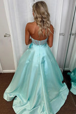 Lumidress Aqua Strapless Sweetheart Ball Gown with Beaded Bodice & Satin Skirt