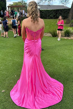 Strapless Appliqued Mermaid Prom Dress Featuring Side Slit