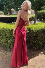 Strapless Appliqued Mermaid Prom Dress Featuring Side Slit