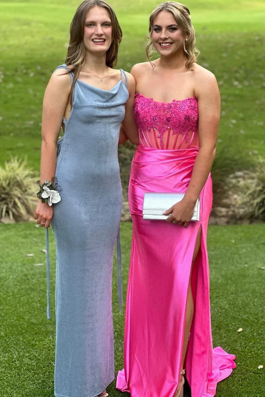 Strapless Appliqued Mermaid Prom Dress Featuring Side Slit