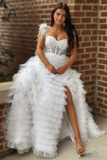 Square Neck Tassel A-Line Slit Feather F loor-Lenght Prom Dress