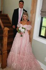 Blush Off-Shoulder 3D Floral Ball-Gown with Sheer Corset Bodice Prom Dress