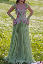 Spaghetti Straps Flowers A-Line Sleeveless Appliques Prom Dress