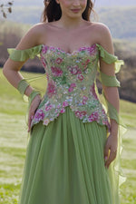 Spaghetti Straps Flowers A-Line Sleeveless Appliques Prom Dress