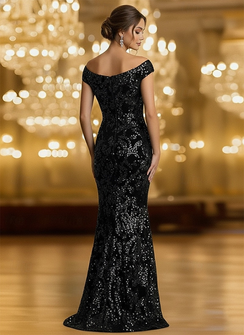 Sequins Applique Sparkle Sleeveless Mermaid Evening Dress Floor-Length