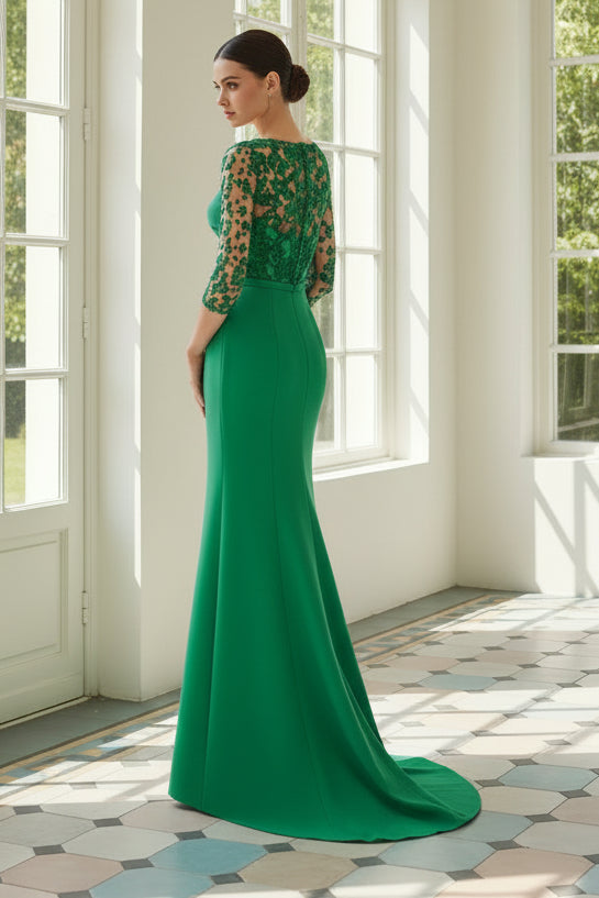 Mermaid 3/4 Sleeve Lace Mermaid Evening Dress