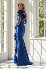 Mermaid Lace Long Sleeve Ruffles Mermaid Side Slit Evening Dress