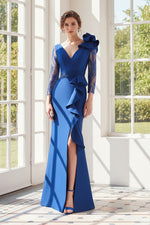 Mermaid Lace Long Sleeve Ruffles Mermaid Side Slit Evening Dress