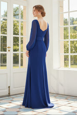 V-Neck Long Sleeve Mermaid Backless Evening Dress